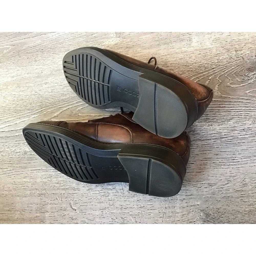 ECCO NEWCASTLE Toe Cap Derby Mens Size 45 / 11 Brown Leather Oxford Shoes Dress